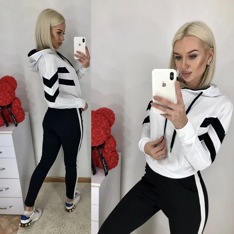 Женский спортивный костюм из двух частей, брюки,, осенний зимний костюм для женщин, женский свободный повседневный костюм, большие размеры