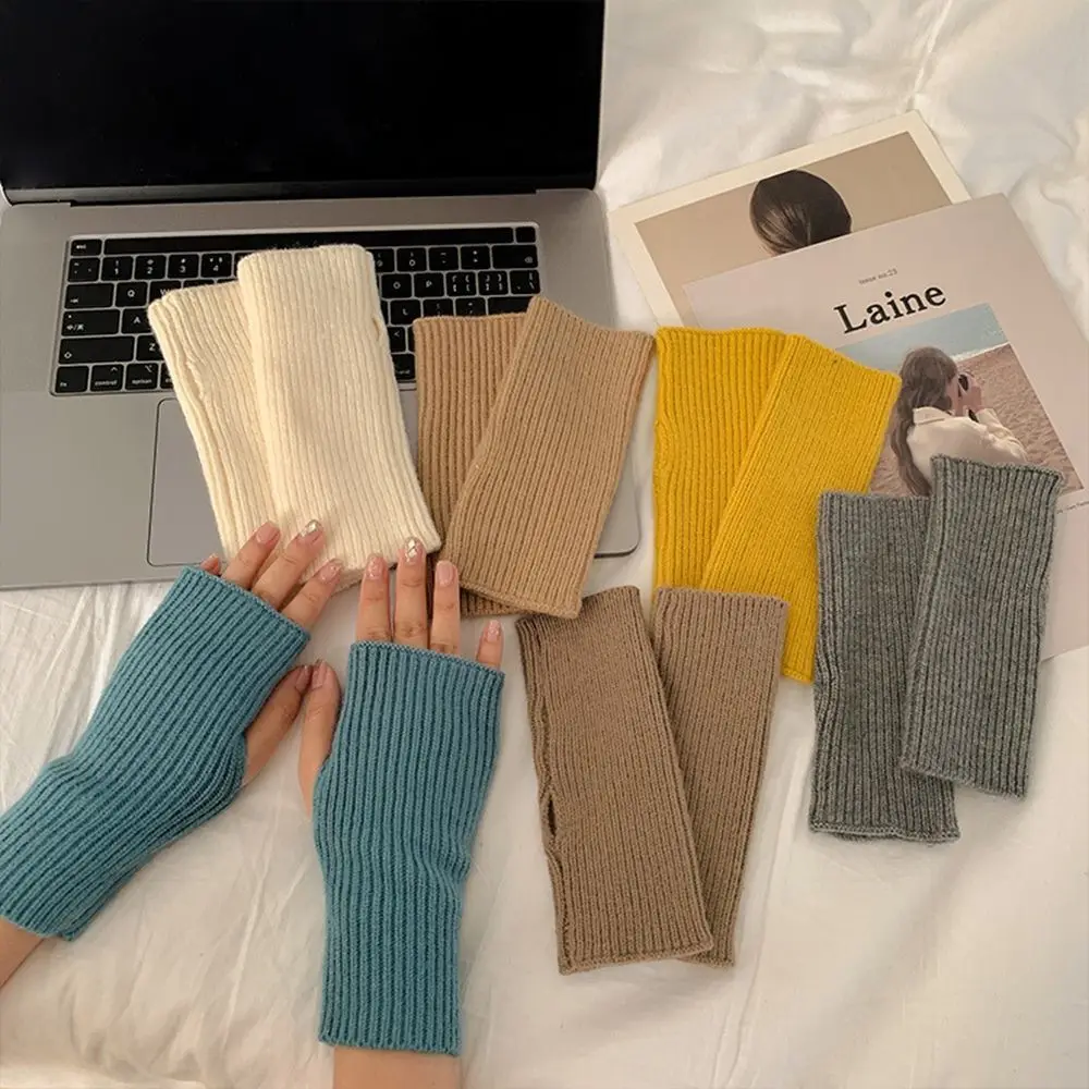 Gants coréens demi-doigts pour femmes  en laine  chauds  pour étudiantes  sans doigts  écran
