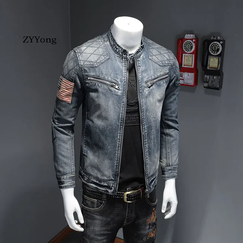 Мужская джинсовая куртка ZYYong в европейском и американском стиле с бархатным