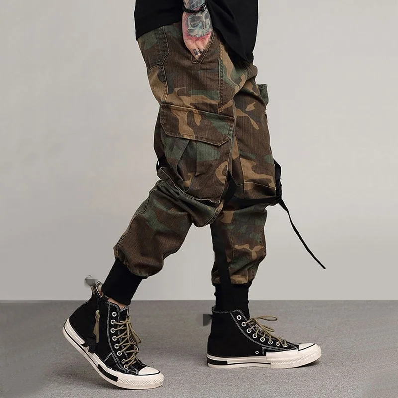 Fashion New Mens Sweatpants Streetwear Loose Fit Hip Hop Cargo Pants Male Pocket Zipper Casual Camo Pants Plus Size 2XL