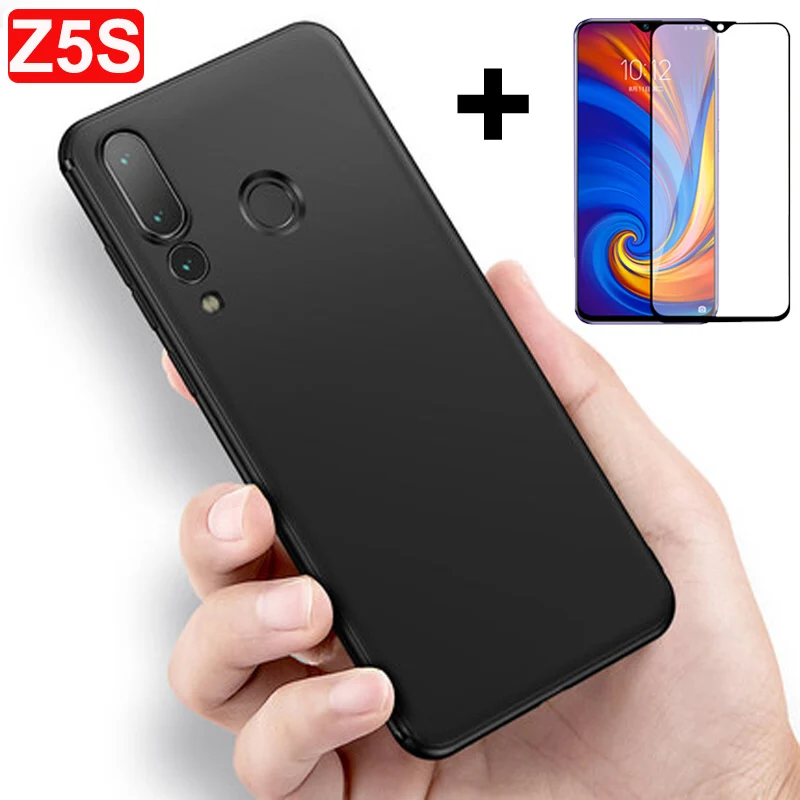 Чехол для Lenovo Z5S черный мягкий чехол с черным закаленным стеклом Z5 S L78071 pro GT GT85