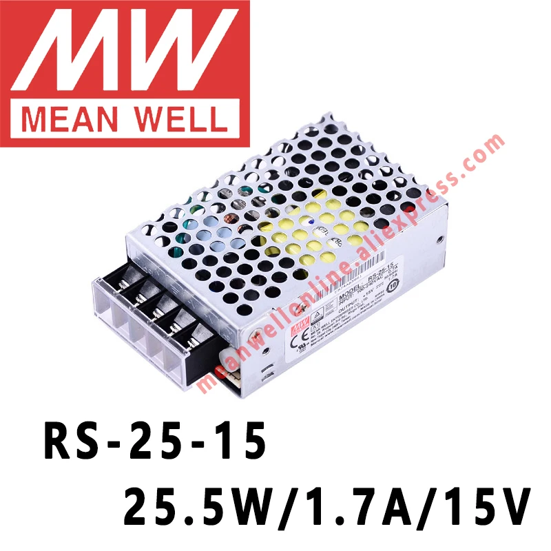Mean Well RS-25-15 AC/DC 25 5 W/1.7A/15V единичный выход импульсный источник питания
