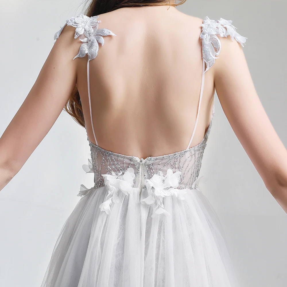 Женское вечернее платье SSYFashion белое кружевное с открытой спиной и V образным