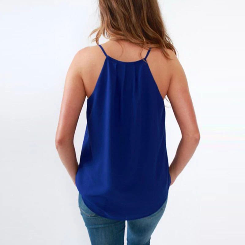 Женские шифоновые топы блузки летний топ без рукавов с открытой спиной модный
