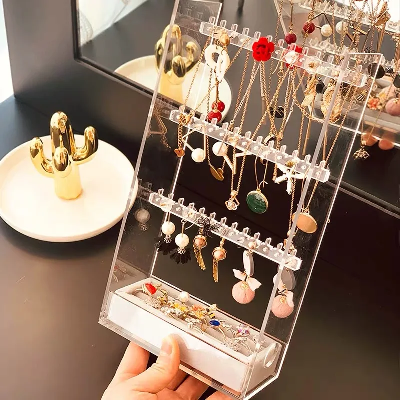 

Free Shipping Acrylic Jewelry Storage Box Earrings Display Stand Rack Drawer Tray Ring Necklace Bracelet Stand Box Dust proof