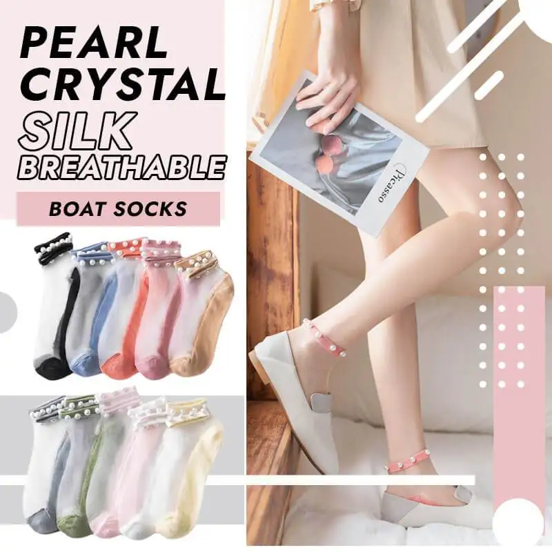 Дышащие шелковые носки башмачки с жемчугом и кристаллами - Цена: 152,23 руб.