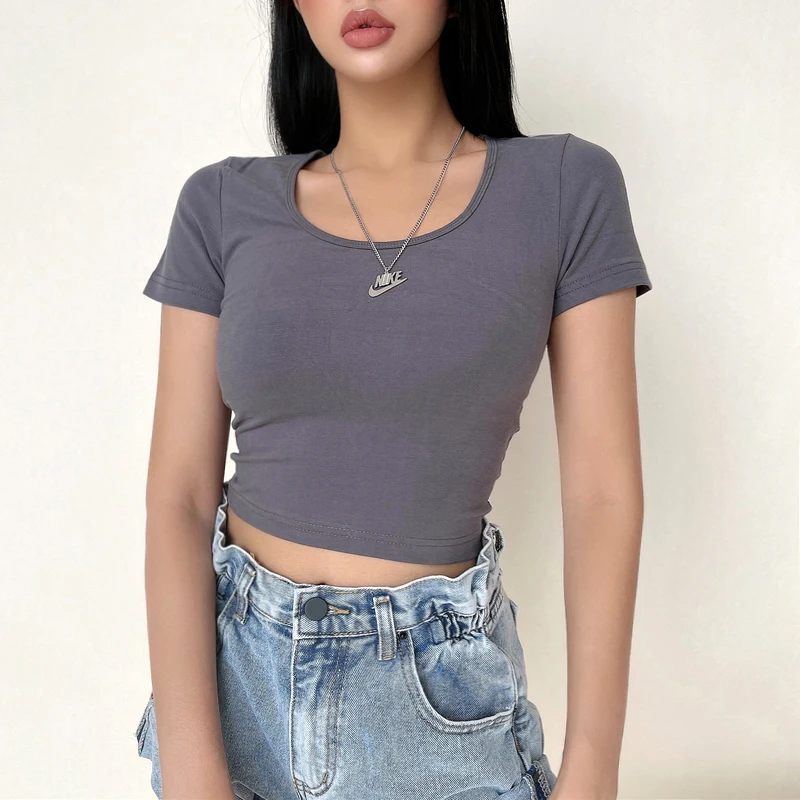 Женская Повседневная укороченная футболка с коротким рукавом|Футболки| |