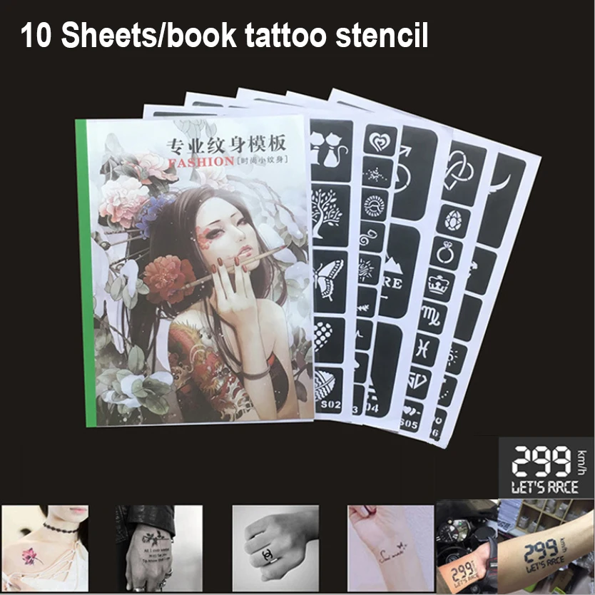 

more than 200 designs/book 10 sheets tattoo stencil painting henna stencils for airbrush templates tattoo book wolf dragon star