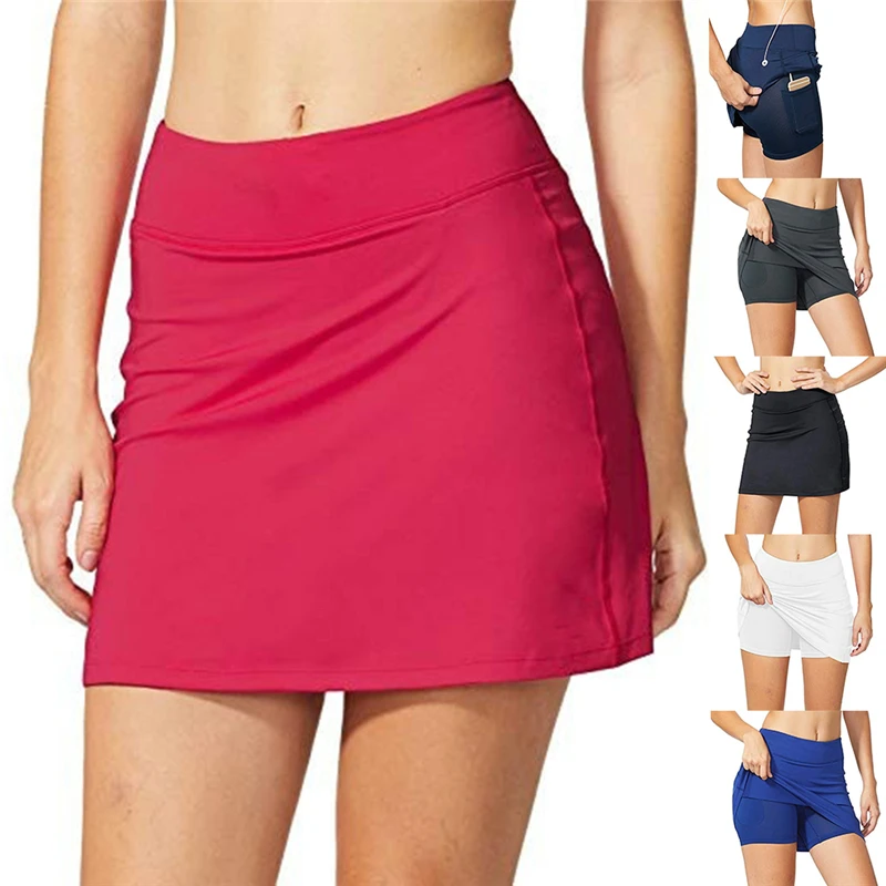 

High Elasticity Breathable Anti-glare Womens Running Tennis Golf Shorts Female High Waist Slim Fit A-line Sports Shorts