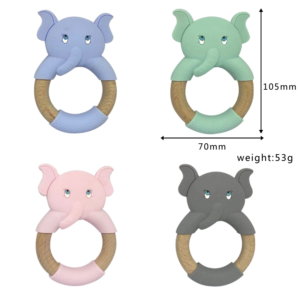 Mordedor de silicona con forma de Animal para reci&eacute;n nacido, anillo de dentici&oacute;n de madera de Haya sin BPA, juguete de dentici&oacute;n s&oacute;lido, mordedor de madera org&aacute;nico-4