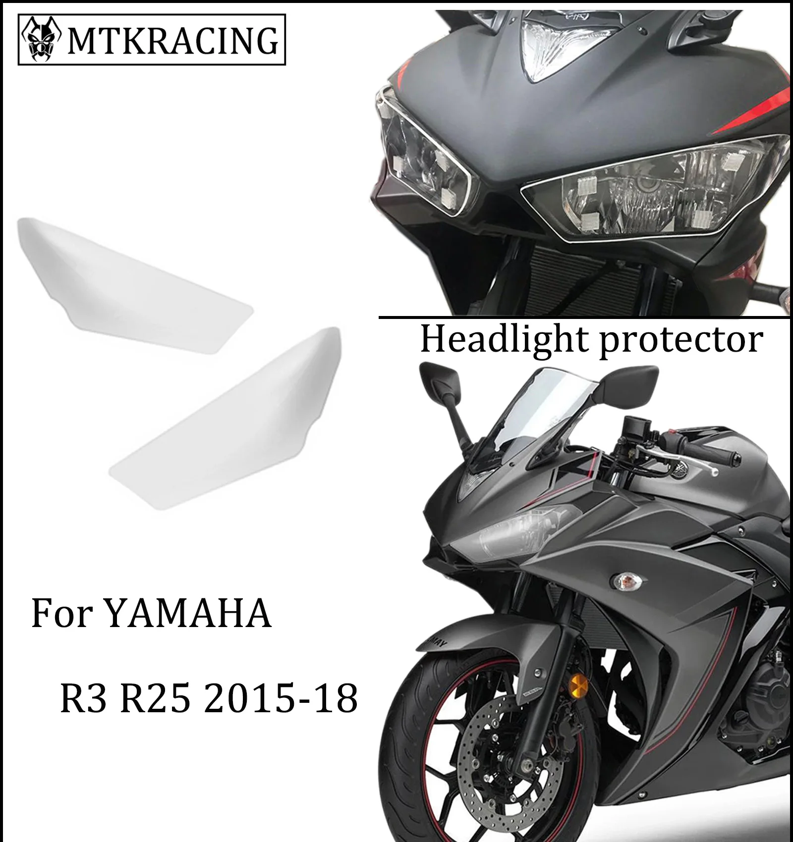 MTKRACING для YAMAHA R25 R3 Высококачественная Защитная крышка передней фары объектив