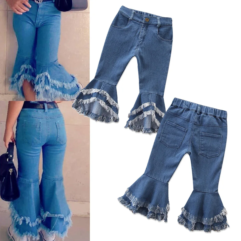 

Girls Pants Europe and America Fashion Style Jeans Flared Trousers Children Toddler Baby Kids Denim Bell Bottom Boot Cut Pants