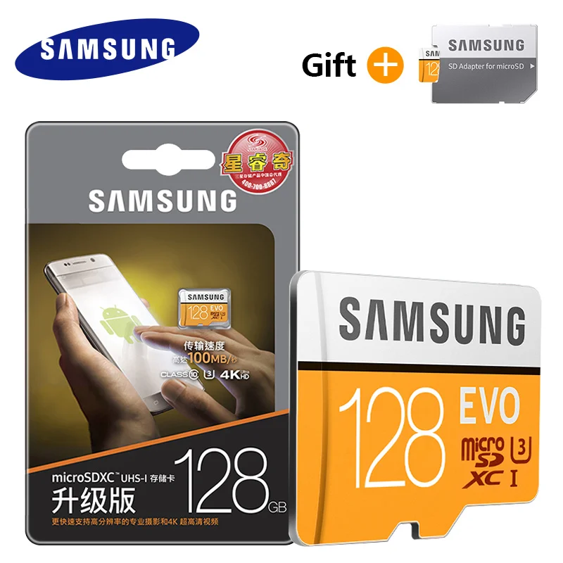 SAMSUNG 128 Гб Micro SD EVO Plus 128G карта памяти класс 10 128 ГБ microSDXC U3 UHS-I 128 TF карта 4K HD для смартфонов и планшетов и т. Д