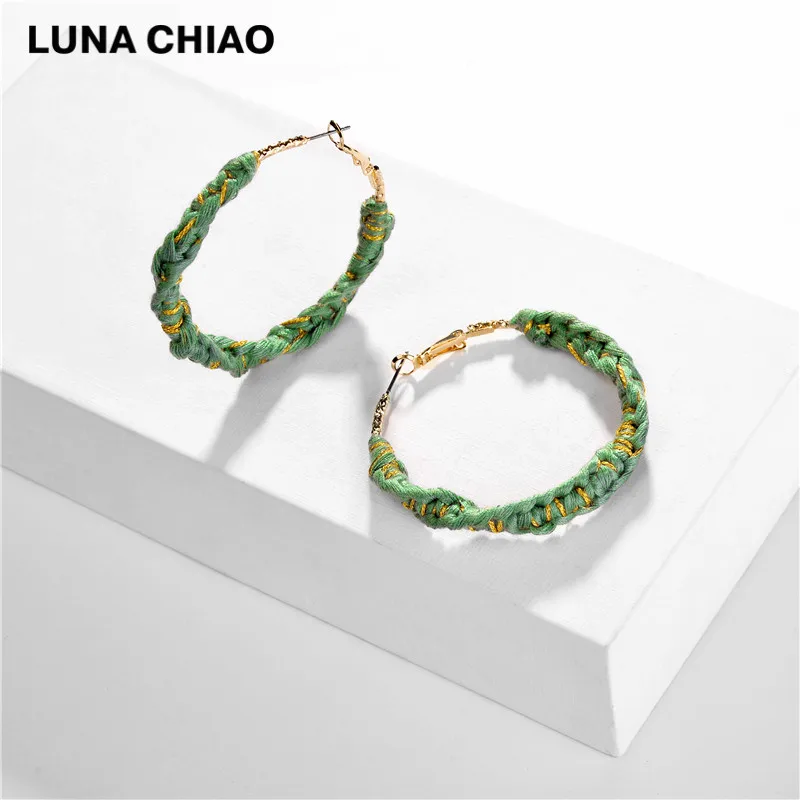 Green LUNA CHIAO, модные ювелирные изделия, Осень-зима, бохо, плетеные большие серьги-кольца для женщин - Окраска металла: Green