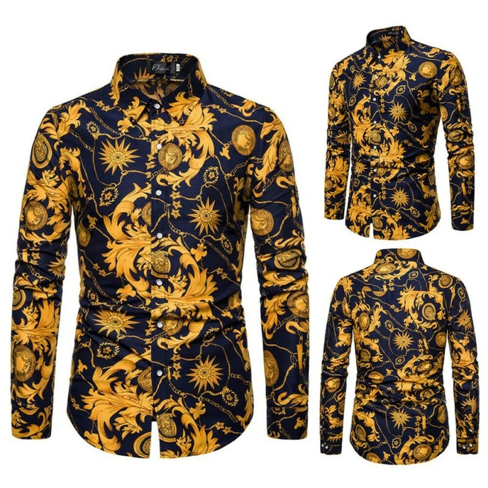 

Men Long Sleeve Printed T-Shirt Casual Slim Fit Button Shirt Tops Stylish Blouse