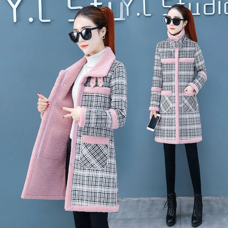 

Autumn Elegant Plaid Women Fashion Woolen Coats Ladies Casual Turn-down Collar Coats Female Winter Thick Warm Outwear