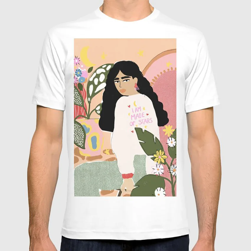 Я сделана из звезд футболка поп арт узор Винтаж растение леди ботанические