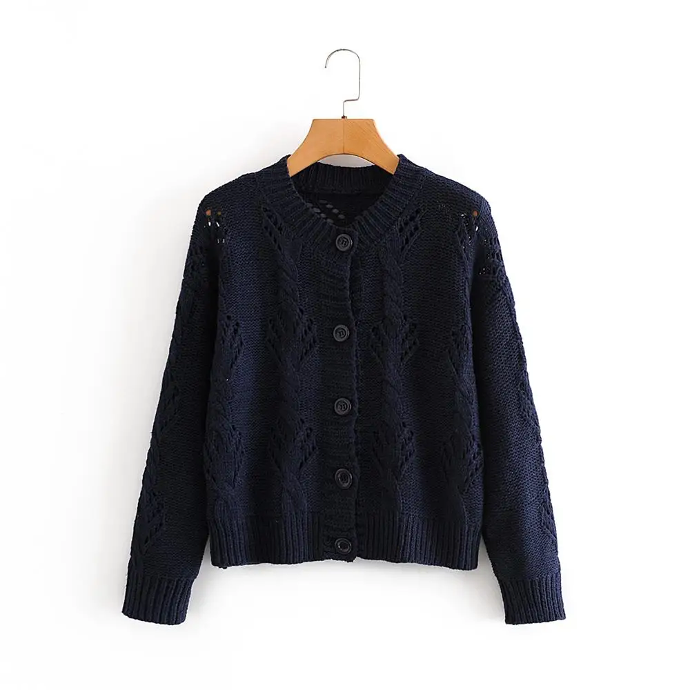 

2020 new female European and American style hollow loose loose long-sleeved knitted cardigan sweater