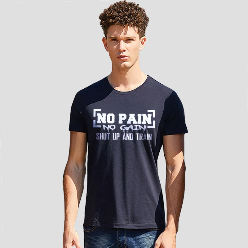 

Men's Cotton Short Sleeve T Shirt Muscle guys Bodybuilding Tops Tee No Pain No Gain Print casual O Neck T-Shirt Plus Size