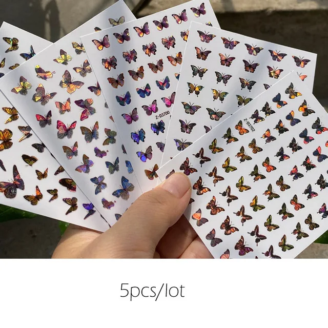 

Butterfly Stickers Nail Art Blue Butterflies Flowers Rose 3D Transfer Decals Acrylic Designs Back Glue Adhesive Manicure Slider