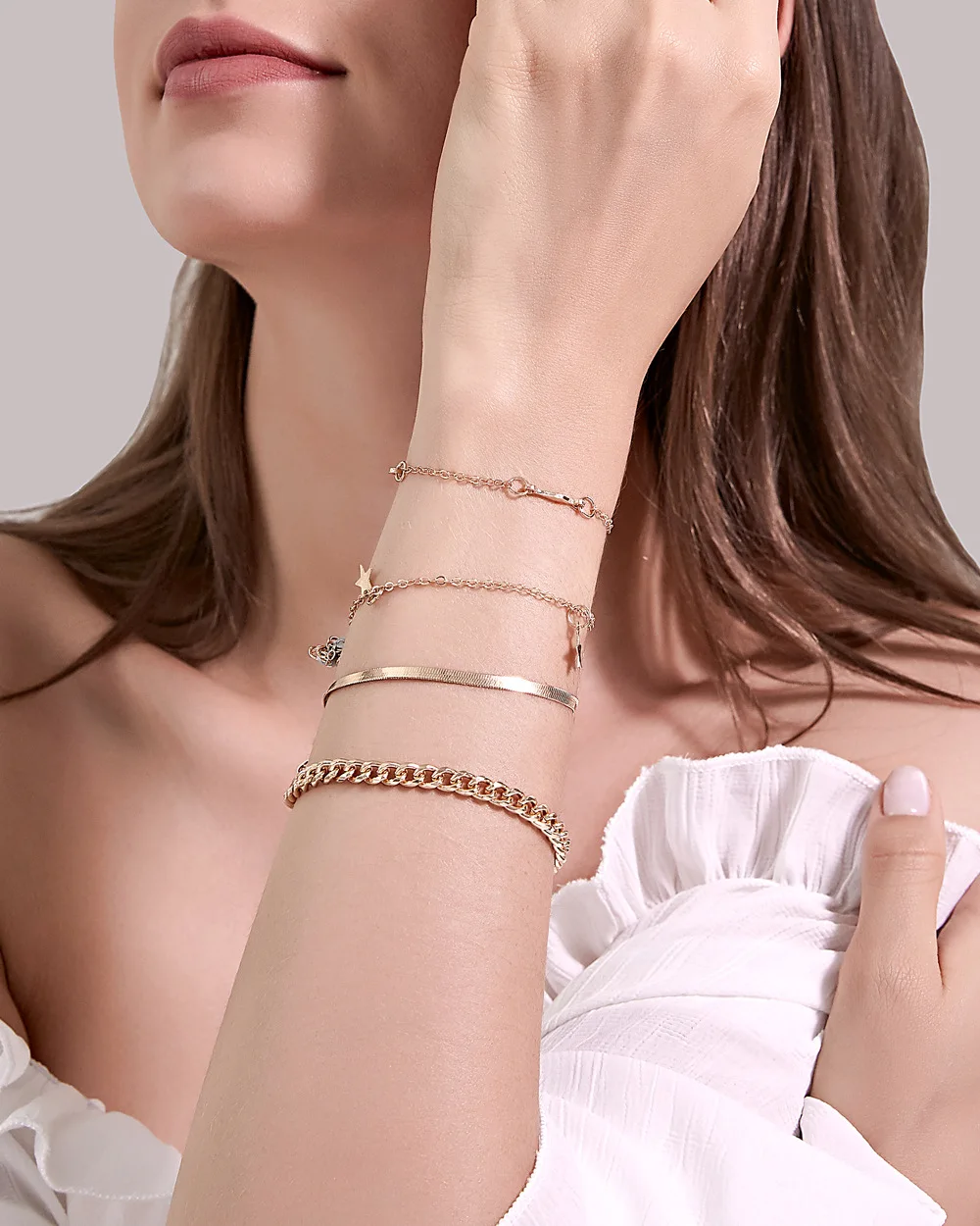 

Trendy Five-pointed Star Set Bracelet Punk Multilayer Metal Chain Bracelet