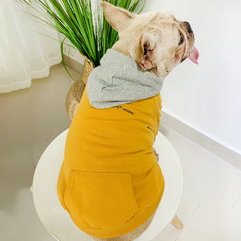 Зимние домашние комплекты одежды для собак Толстовка Костюмы теплые Pet Одежда с принтом в виде собак для Мопсов, французских бульдогов Костюмы для домашних животных Ropa Perro - Цвет: Pet-Yellow
