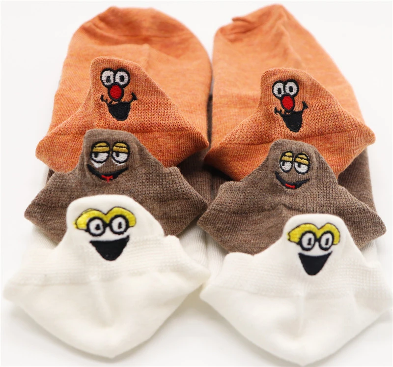 ZT 25 3PAIRS Kawaii Embroidered Expression Women Socks Happy Fashion Ankle Funny Socks Women Cotton Summer Candy Color - Цвет: ZT 25