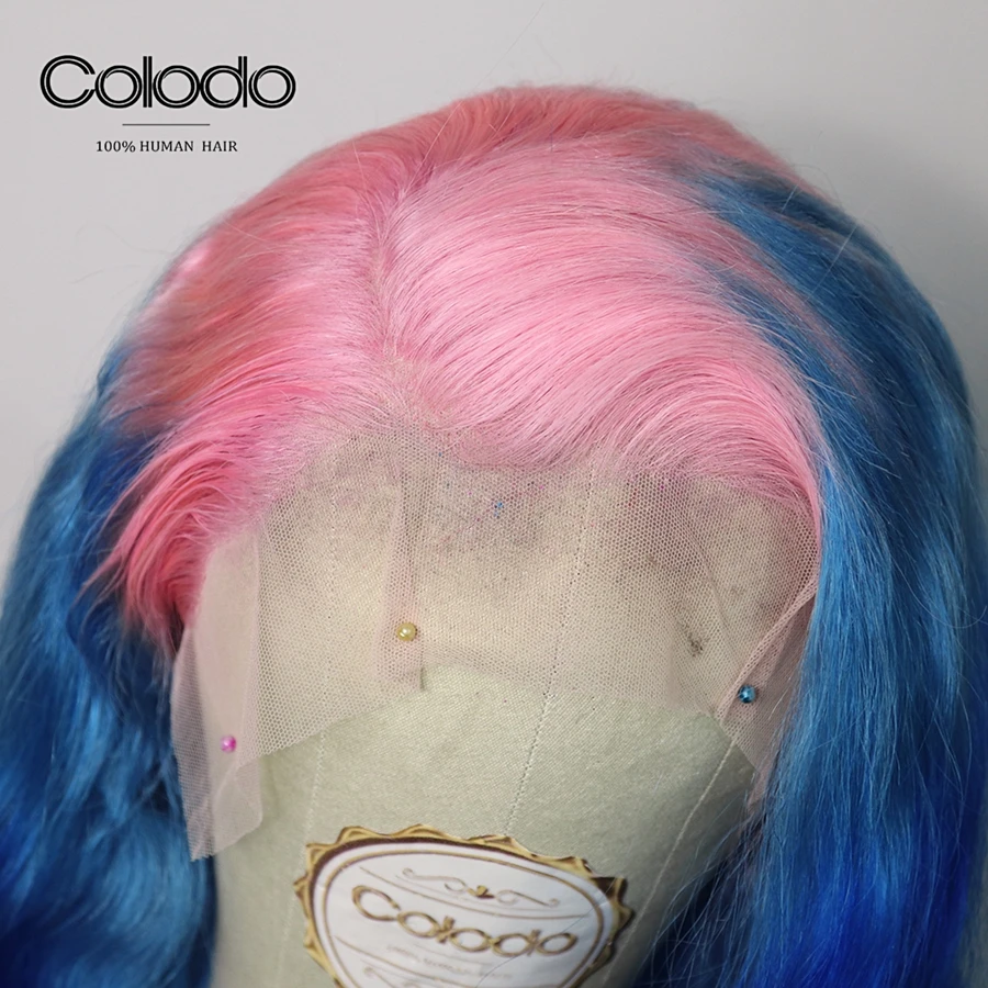 COLODO Wavy Pink Human Hair Wig 3 Tones Ombre Lace Front Wig With Baby Hair Remy Brazilian Transparent Lace Wigs For Black Women