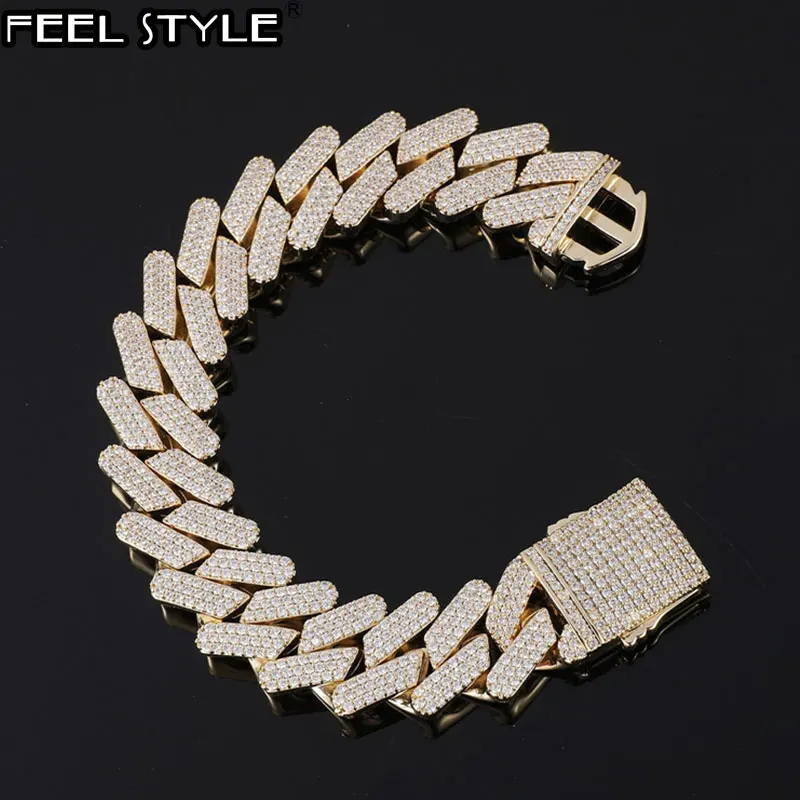 

Hip Hop Bling Iced Out Cubic 20MM 3Row Zirconia Prong Bracelet Geometric Square AAA CZ Stone For Men Women Jewelry