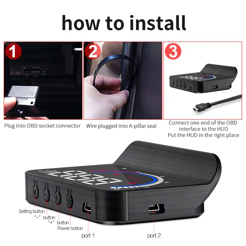 Проектор бортовой автомобильный HUD компьютер с поддержкой OBD2 на лобовом стекле