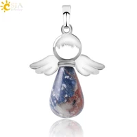 csja natural stones angels pendant for necklace pink quartz aventurine pendants silver color water drop female jewelry gift e949