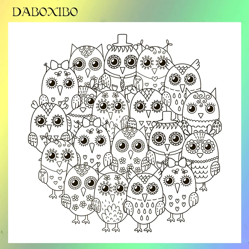 

DABOXIBO Colorful Owl Clear Stamps For DIY Scrapbooking/Card Making/Photo Album Silicone Decorative Crafts 13X13