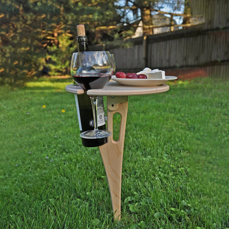 

Outdoor Portable Foldable Wine Table with Round Desktop Mini Wooden Easy To Carry Rack PicnicParty Travel Tools Dropshipping