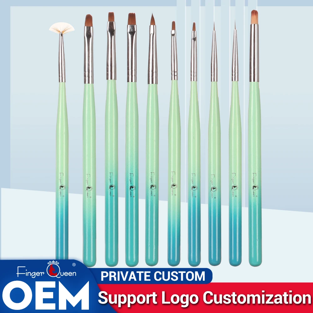 10pcs Green Wooden Pen Thin Nail Art Brushes Gel Gradient Design French Manicure Liner Logo Custom Factory Direct Sales