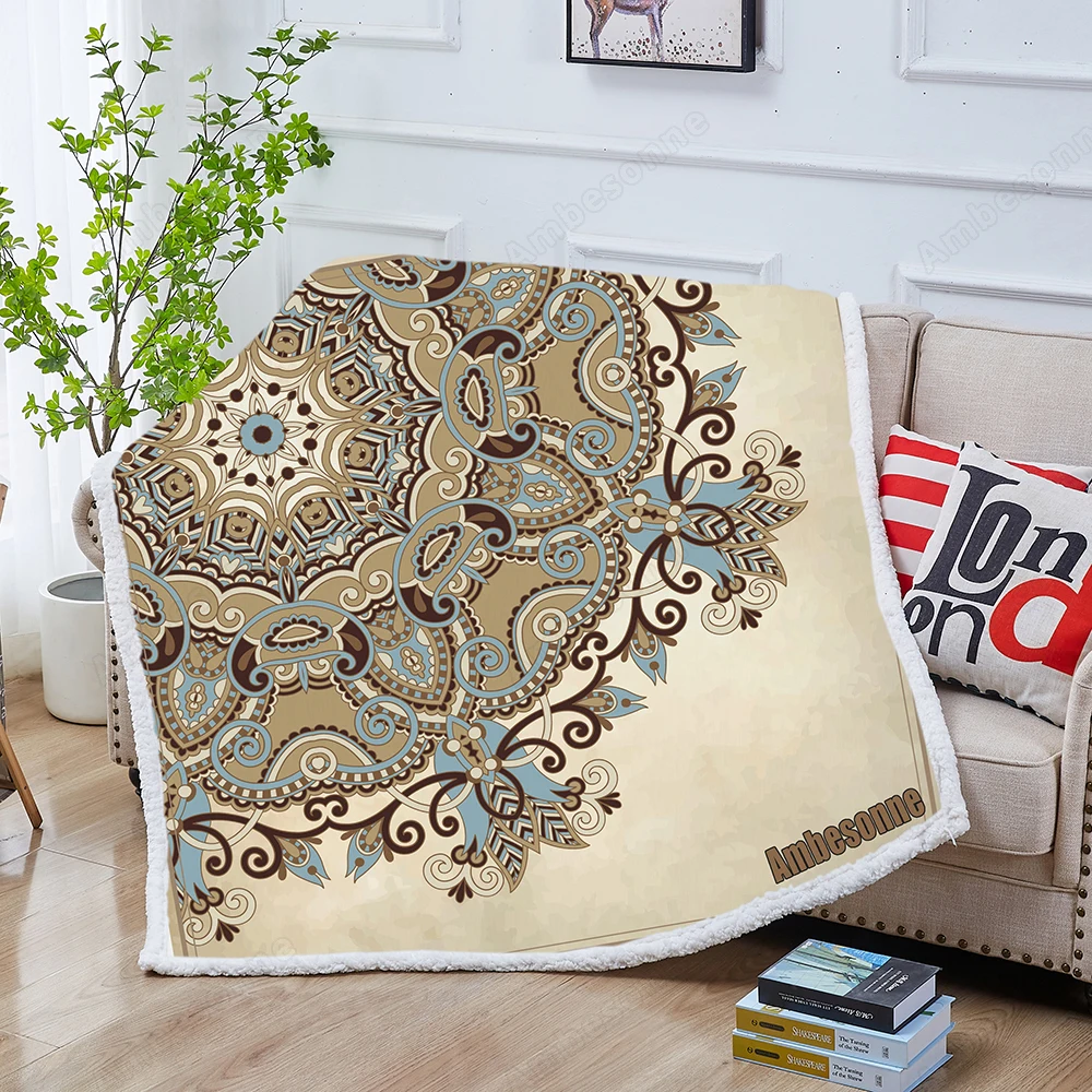 

Flower Circle Design Sherpa Blankets Grunge Background with Lace Ornament Sheep Fleece Throw Blanket Bed Blanket for Sofa Manta