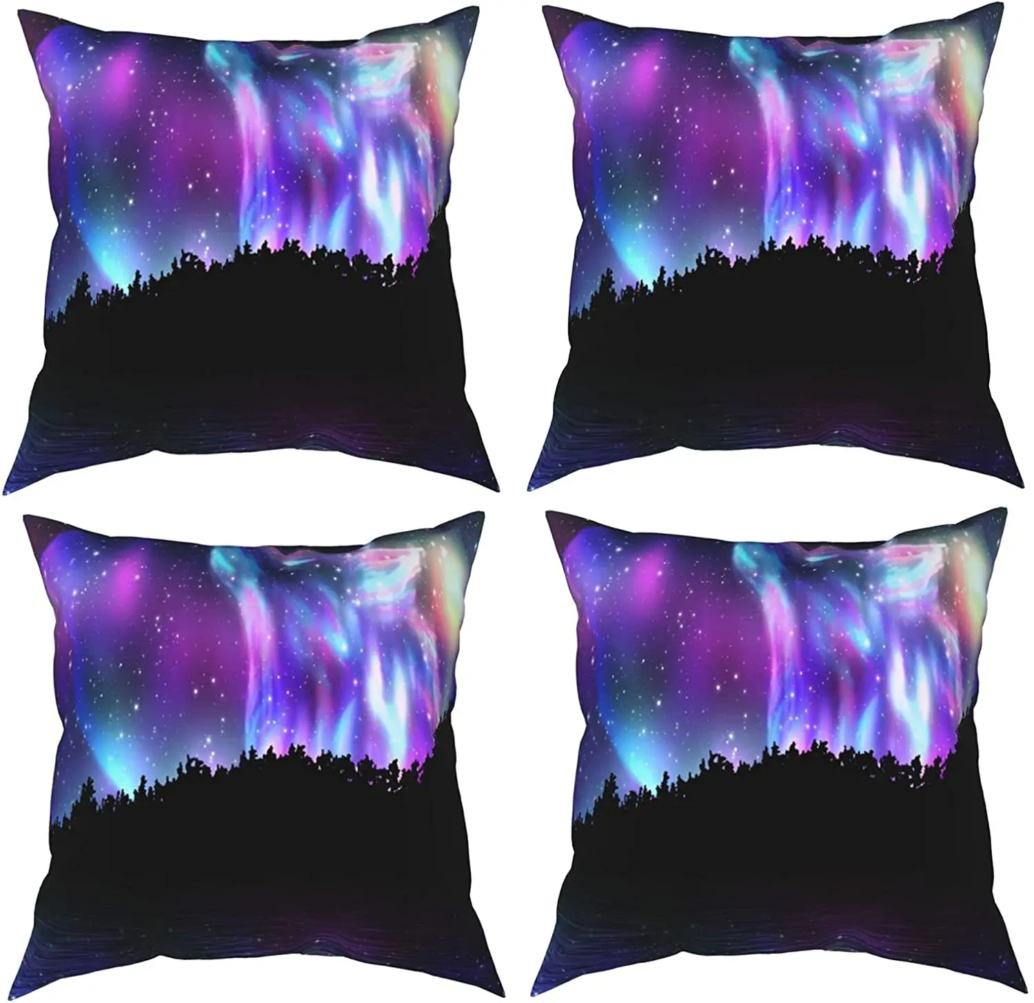 

Wolf Howling Spirit and Northern Lights Decoration Square Pillow Cover 18X18 Sofa Living Room Bag 4 Four Season Pillows