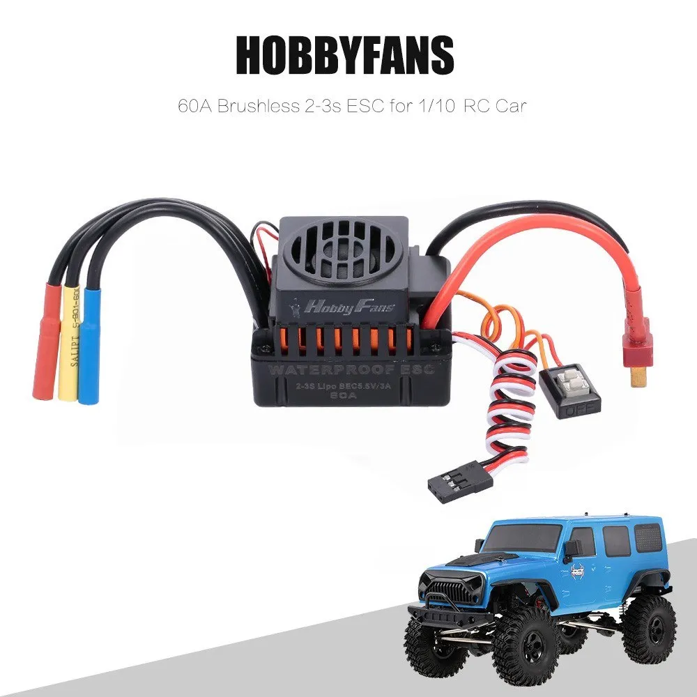 

HOBBYFANS 60A Brushless 2-3s ESC with BEC for 1:10 RC Car Off-road Buggy Monster