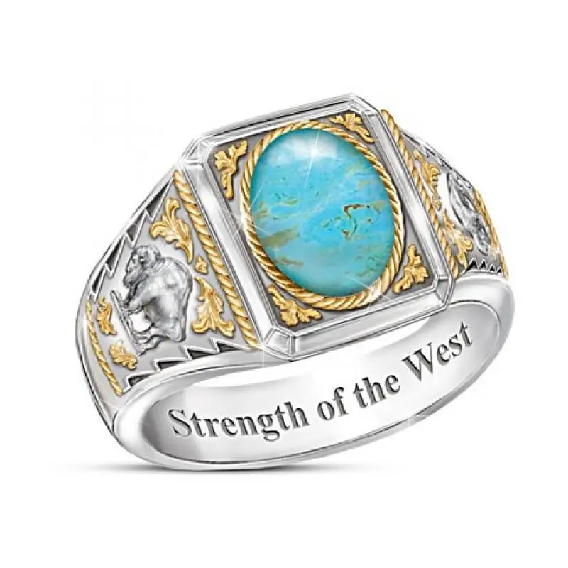 

Angry Ram Oval Blue Stone Inlaid Ring for Men New Fashion Animal Pattern Metal Accessories Vintage Jewelry Rings for Men 2021