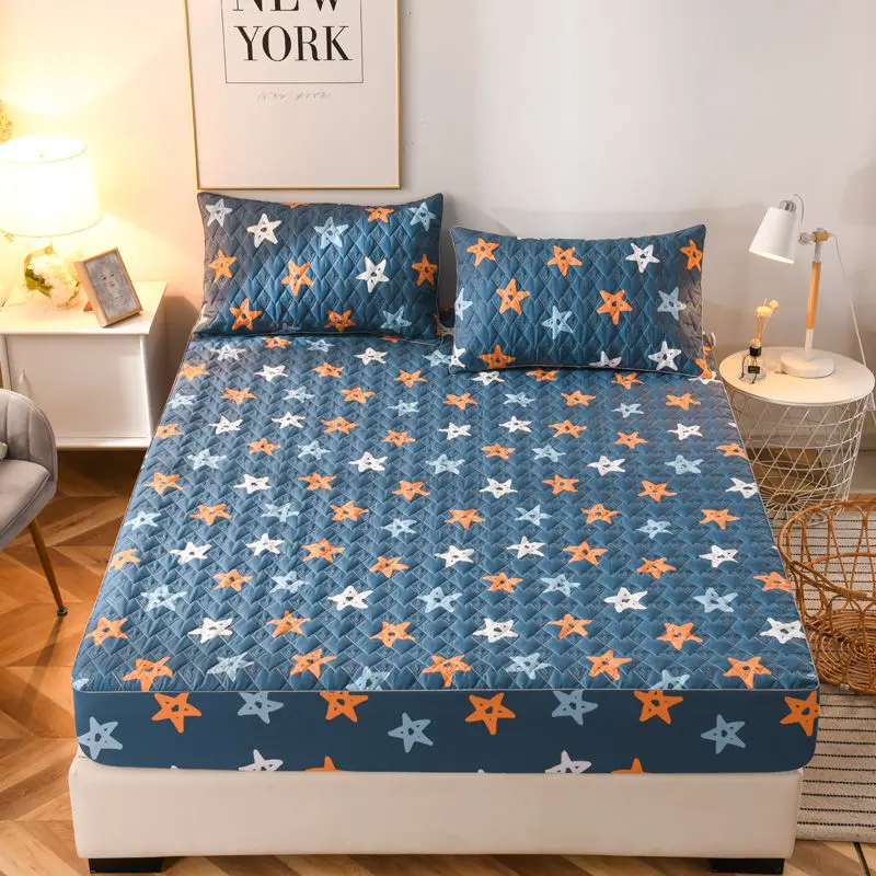 

100% Cotton Super Waterproof Quilted Mattress Cover Anti-mite Bed Protector Cover Thicken Soft Bed Cover Not Included Pillowcase