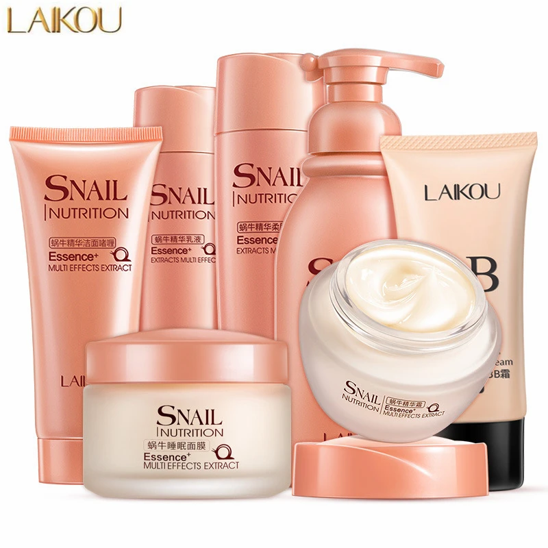 LAIKOU 7 шт. набор для ухода за кожей лица с улиткой увлажняющий отбеливающий крем