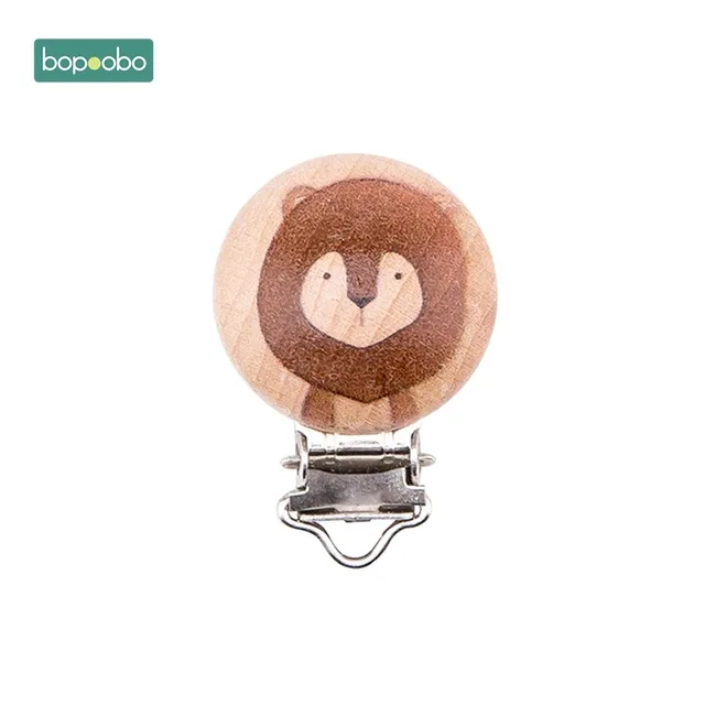 Bopoobo 4 шт., натуральная деревянная Соска с животным, металлические зажимы, Детские аксессуары, держатель для еды, деревянная соска для зубов - Цвет: Lion Clip