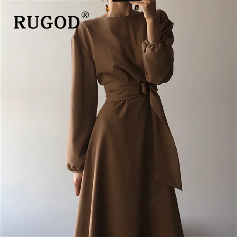 Женское облегающее платье RUGOD однотонное свободное во французском стиле с