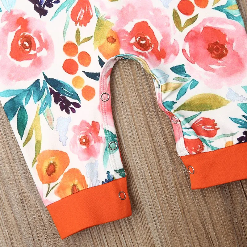 

Newborn Infant Baby Girls Cotton Clothes Long Sleeve Floral Printing Bodysuit + Bowknot Headband 2PCs Clothes Set Casual Outfit