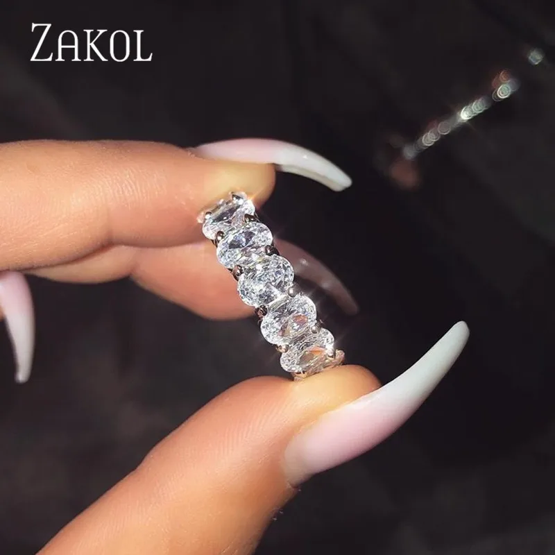 ZAKOL брендовые кольца вечности для женщин роскошное овальное кольцо с фианитом на