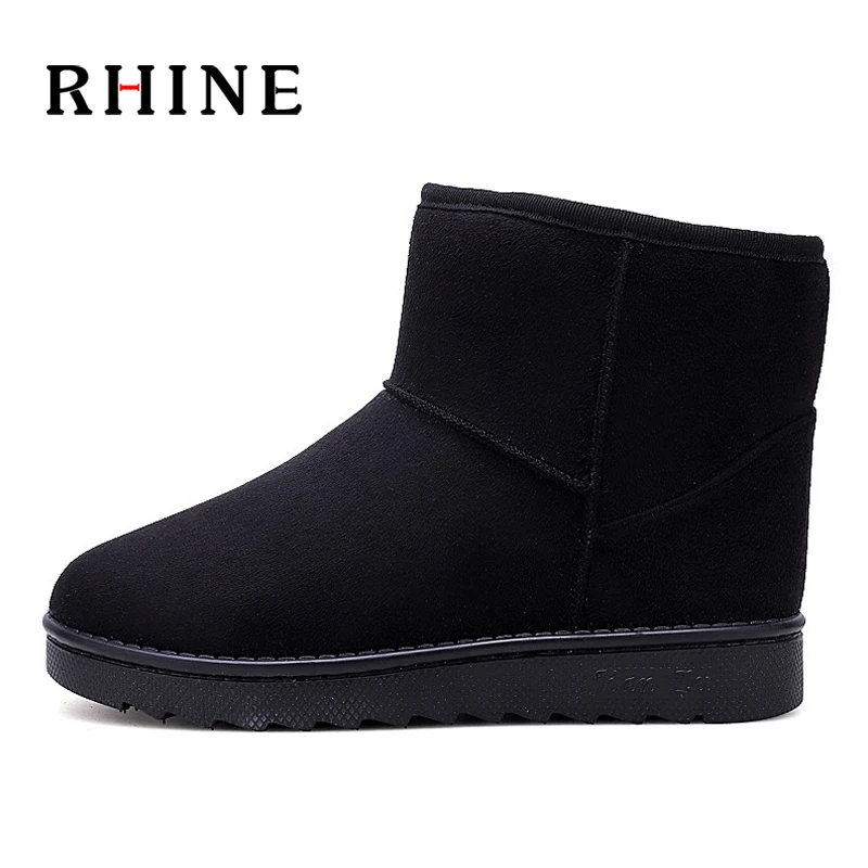 RHINE/Новые модные зимние мужские замшевые короткие плюшевые зимние ботинки мужские теплые Нескользящие повседневные ботинки на плоской подошве без шнуровки с мехом внутри