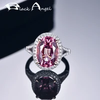 black angel 5 carats created pink tourmaline gemstone fashion wedding cz 18k adjustable ring for women fine jewelry wholesale
