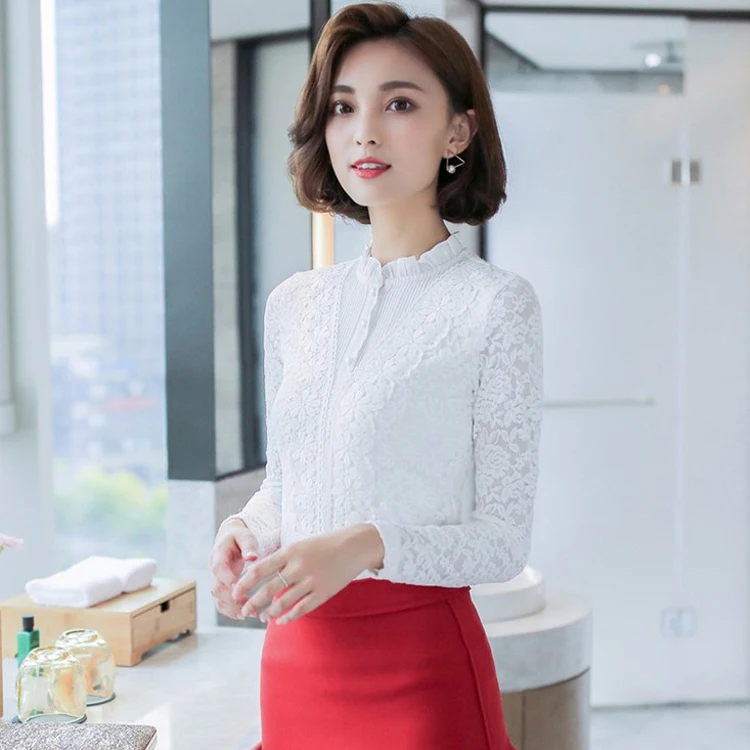 Plus Size 5XL Thick Warm Women Blouse Shirt Autumn Winter Long Sleeve Lace Top Elegant Work Wear Beautiful Blusas Lady Tops