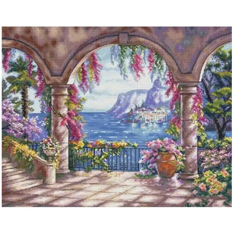 

Seaside Flower Corridor patterns Counted Cross Stitch 11CT 14CT 18CT DIY Cross Stitch Kit Embroidery Needlework Sets home decor