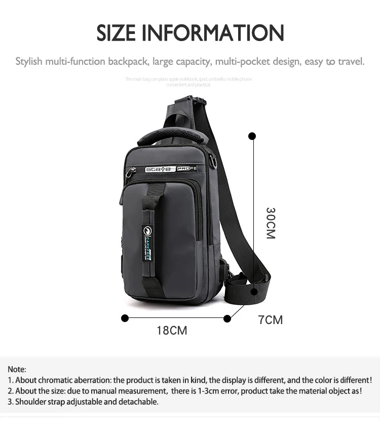OZUKO New Multifunction Crossbody Bag for Men Chest Pack Sling&Double Shoulder Bag Male Waterproof Short Trip Messenger Bag
