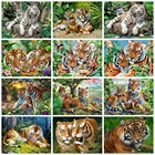 Набор для алмазной вышивки Тигр Huacan, картина из квадратныхкруглых страз, вышивка крестиком, украшение с животными, леса, гостиной